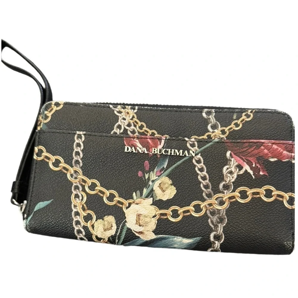 Dana Buchman Roses and Chains Satchel Handbag with Wallet Black